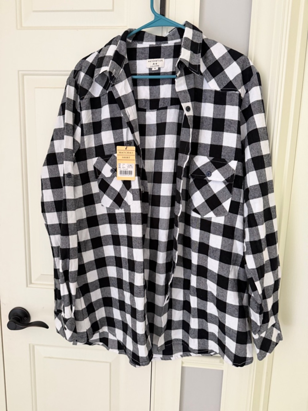 Match Black and White Buffalo Plaid Button-Down Shirt